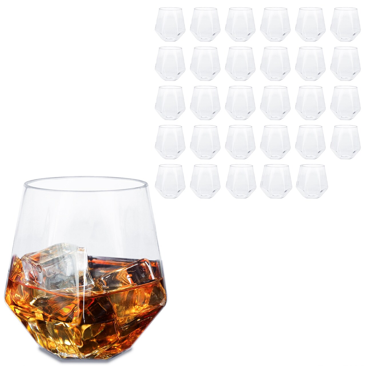 Lot45 Diamond Shaped Plastic Wine Glasses - 30pc 12oz Plastic Whiskey Glasses